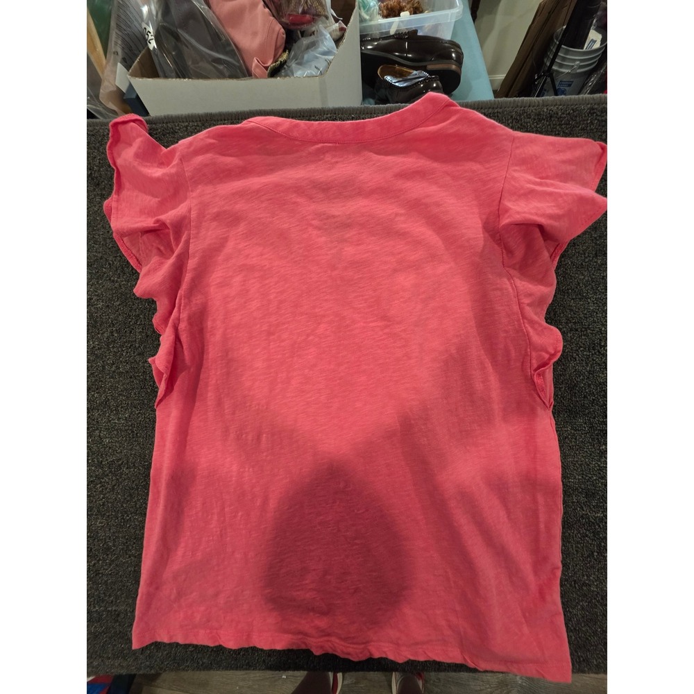 Talbots Coral Pink Embroidered Split Neck Flutter Sleeve Cotton Top XL - Picture 10 of 10